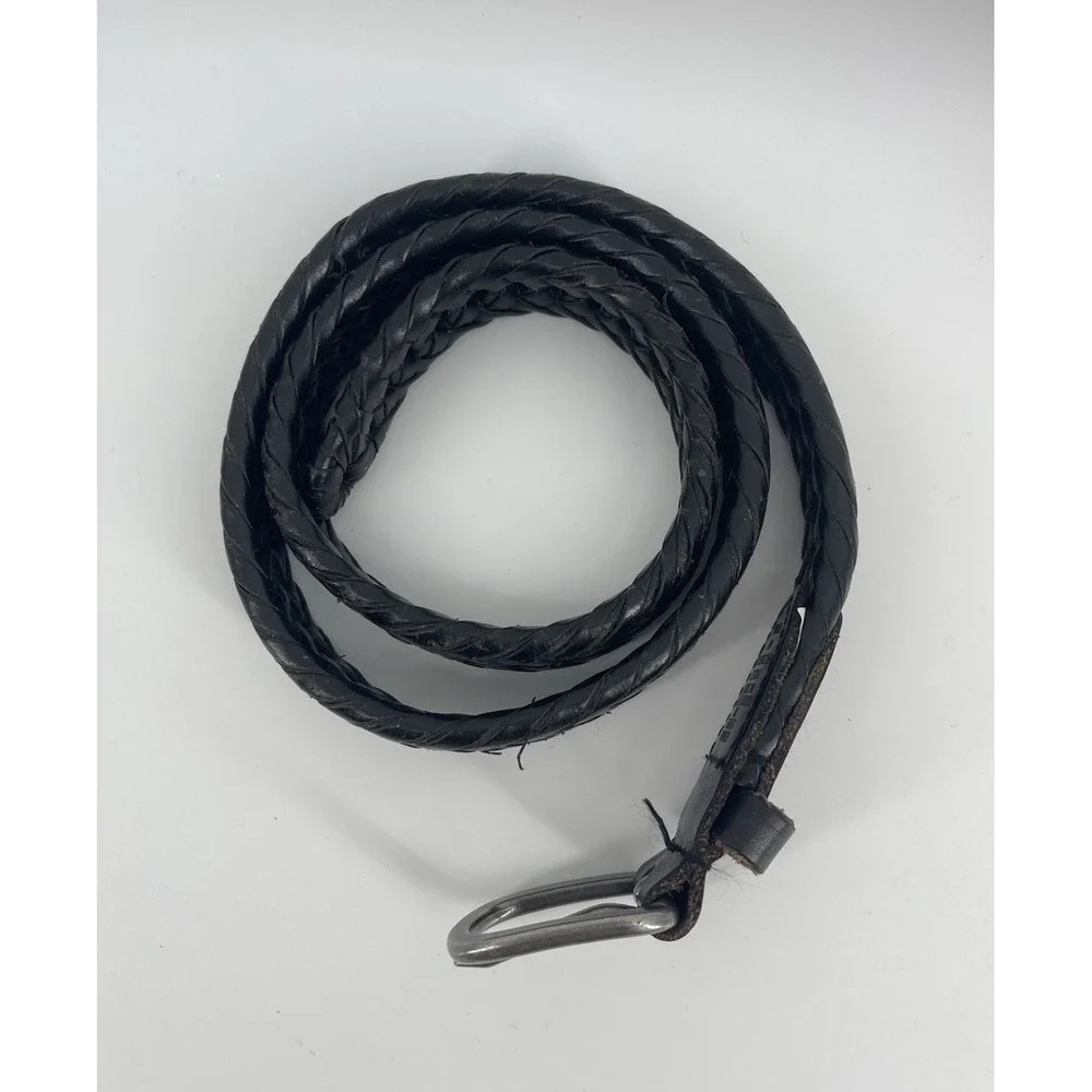 Girls Black Braided Leather Belt Size‎ M Youth Woven Casual Silver Buckle